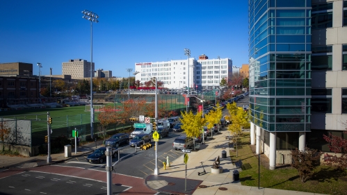 Frederick Douglas field and Life Science building, corner of Warren St. and University Ave.